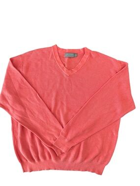 Talbots Men XL Coral V Neck Sweater 100% Cotton Lightweight Preppy Golf Coastal